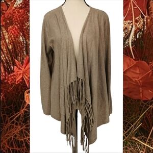 Vila Milano Open Front Viscose Blend Fringed Cardigan Beige Sz L Open To Offers